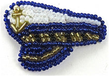 Load image into Gallery viewer, Captains Hat with all white and Blue Beads 1&quot; x 1.5&quot;