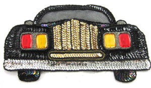 Car with Black Sequins, Red and Gold Stone Headlights, Pre-Glued 9" x 5.5"