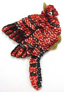 Cardinal with Red, Black and Gold Sequins and Beads 5.5" x 5"