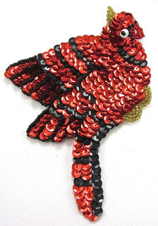 Cardinal with Red, Black and Gold Sequins and Beads 5.5