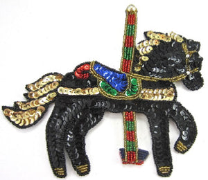 Carousel Horse with Blue/Green/Black/Gold Sequins 6" x 7"