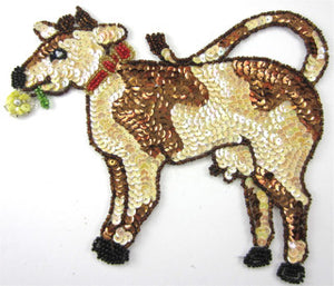 Cow with Bow and Flower, Sequin Beaded 6" x 7.25"
