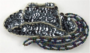 Cowboy Hat with Grey Sequins, Moonlight, Silver and White Beads 4" x 2.5"