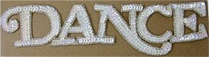 "Dance" Word Applique Pink & White Tinted Sequins Silver Beaded Trim 10.5" X 2.5"