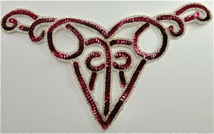 Designer Motif Neckline with Cranberry Sequin and Silver Beads 10.5" x 5"