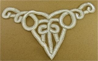Designer Motif Neckline with White Sequins and Silver Beads 10.5" x 5"