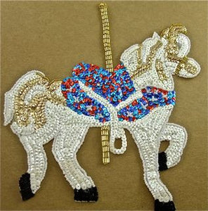 Carousel Horse White with Multi-Color Sequins and Beads 9" x 8"