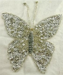 Butterfly with Silver Sequins and AB Eyes 6.5" x 6.5"