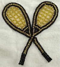 Load image into Gallery viewer, Tennis Racquets Black and Gold Beads 3.75&quot; x 4&quot;