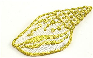 Sea Shell, White with Metallic Gold, Embroidered Iron-On 2.25" X 1"