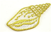 Sea Shell, White with Metallic Gold, Embroidered Iron-On 2.25