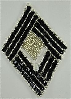 Design Motif Diamond with Silver and Black Sequins and Beads 4" x 6"