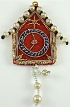 Load image into Gallery viewer, Clock Red with Bullion Thread and White Beads, 3.25&quot; X 2&quot;