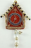 Clock Red with Bullion Thread and White Beads, 3.25