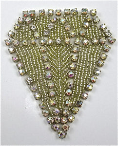 Designer Motif Diamond Shape with Silver Beads and AB Rhinestones 3" x 3.5"