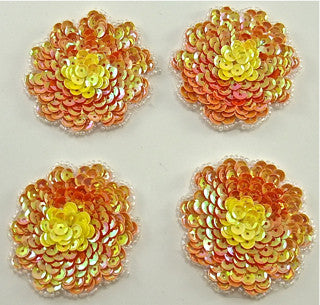Flower Set of Four with Hints of Peach, Orange and Yellow Sequins 2"