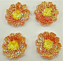 Load image into Gallery viewer, Flower Set of Four with Hints of Peach, Orange and Yellow Sequins 2&quot;