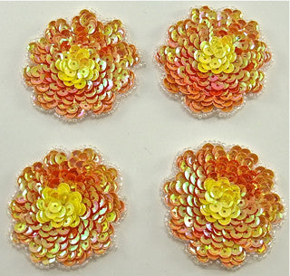 Flower Set of Four with Hints of Peach, Orange and Yellow Sequins 2