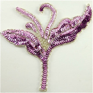 Flower with Dark Pink Sequins Silver Beads 7" x 6"