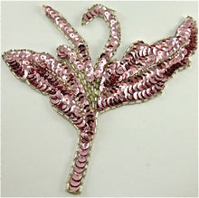Load image into Gallery viewer, SEQUIN PINK FLOWER WITH SILVER BEADED TRIM, 7&quot; X 6&quot;.