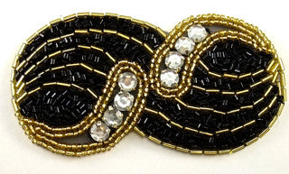 Designer Motif with Black and Gold Beads and Rhinestones 4" x 2"