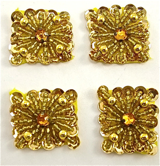 Designer Motif with Gold Beads Set of Four, 1.25"x1.25"