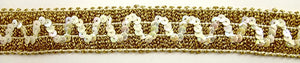 Trim with Gold Bullion thread Intertwined with ZigZag China White Sequins 1" Wide