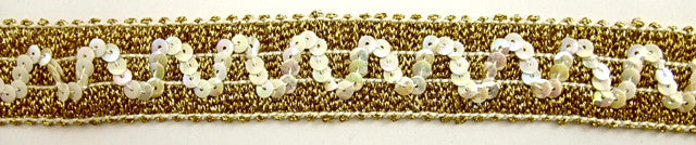 Trim with Gold Bullion thread Intertwined with ZigZag China White Sequins 1