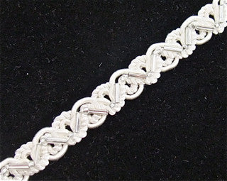 Trim with White Satin and Silver Beads 1/2 Wide