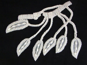 Leaf Motif with Feather White Beads and Pearls 7" x 7"