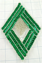 Load image into Gallery viewer, Designer Motif Diamond with Green Sequins, Silver Beads and Dangled Clear Acrylic Stone 6&quot; x 4&quot;