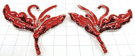 Designer Motif Pair with Red Sequins and Silver Beads 7" x 6"