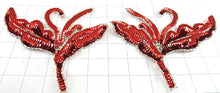 Load image into Gallery viewer, Designer Motif Pair with Red Sequins and Silver Beads 7&quot; x 6&quot;
