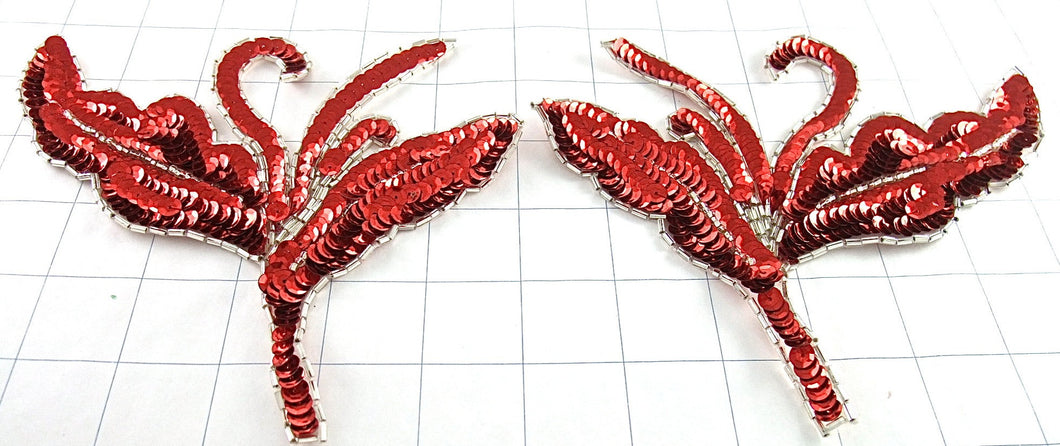Designer Motif Pair with Red Sequins and Silver Beads 7