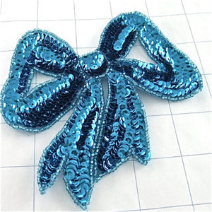 Bow with Turquoise Sequins and Beads 4" x 4"
