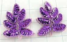 Load image into Gallery viewer, Leaf Pair with Purple Sequins Lite Purple Beads 2.5&quot; x 2&quot;