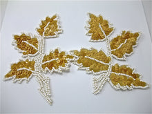 Load image into Gallery viewer, Leaf Pair with Tan Wood Small Sequins and Beads 5&quot; x 4&quot;