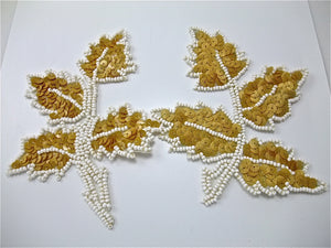 Leaf Pair with Tan Wood Small Sequins and Beads 5" x 4"
