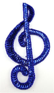 Treble Clef with Royal Blue Sequins and Beads 7" x 3.5"