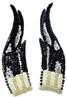 Flame Large Black Pair with Sequins and Beads Silver Beaded 12