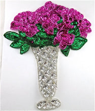 Load image into Gallery viewer, Fuchsia Flowers in a Silver Vase with Sequins and Beads 7.5&quot; x 9&quot;