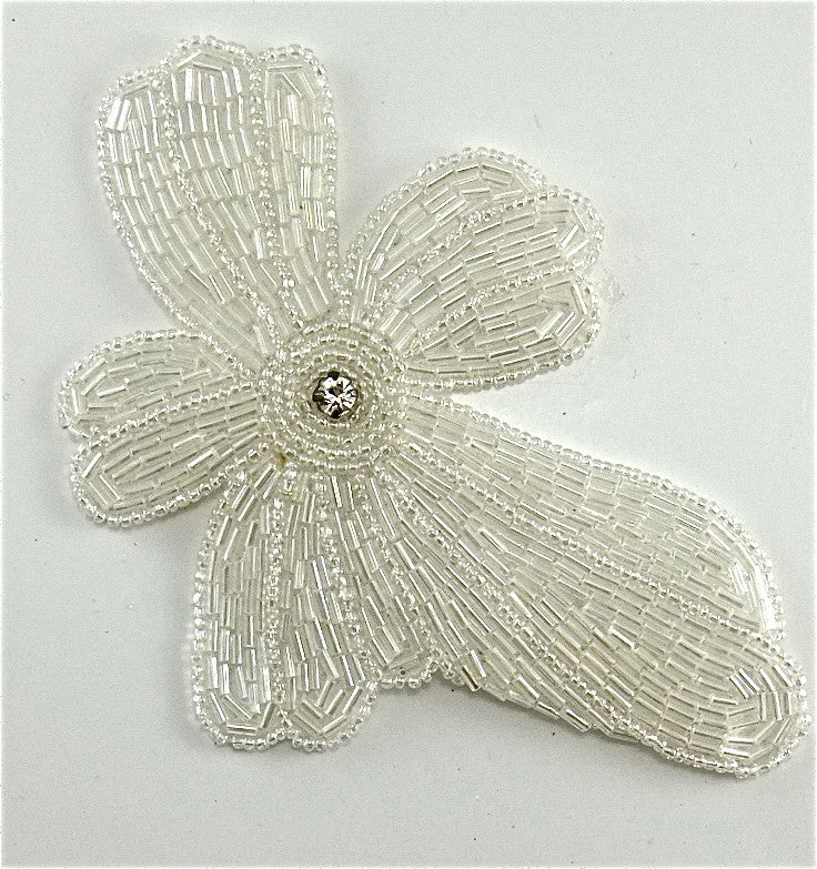 Flower with White Iridescent Beads and Rhinestone 5.5