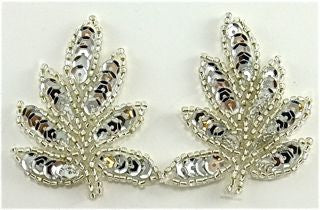 Leaf Pair with Silver Sequins and Beads* 2.5" x 2"