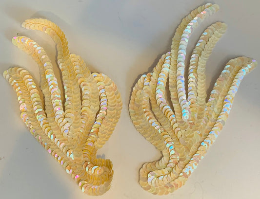 Leaf Pair with Beige Sequins 6" x 3"