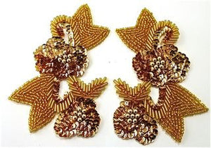 Flower Pair w/ Gold Sequins and Beads 4.5" x 3"