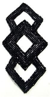 Design Motif Three Diamond Black Beaded Motif 5" x 2.5"