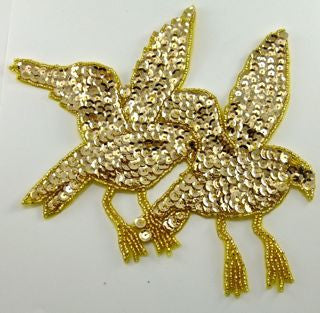 Birds in Flight with Gold Sequins and Beads 8.5" x 7"