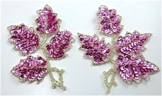 Leaf Pair with Mauve Sequins and Silver Beads 5" x 4"