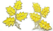Load image into Gallery viewer, Leaf Pair with Yellow Sequins and Silver Beads 4&quot; x 5&quot;