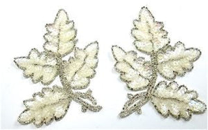 Leaf Pair Iridescent Sequins with Silver Beads 5" x 4"